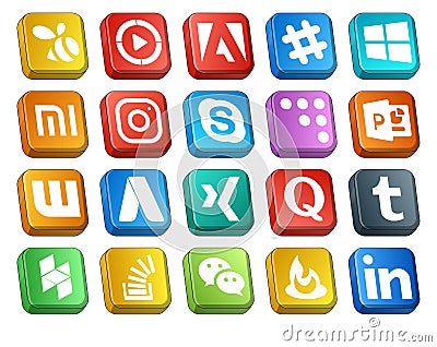 20 Social Media Icon Pack Including question. xing. instagram. adwords. powerpoint Vector Illustration