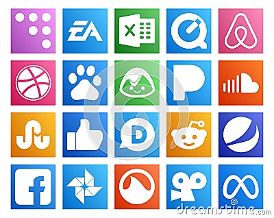 20 Social Media Icon Pack Including reddit. like. baidu. stumbleupon. sound Vector Illustration