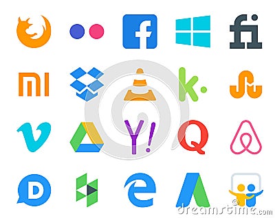 20 Social Media Icon Pack Including search. google drive. vlc. video. stumbleupon Vector Illustration
