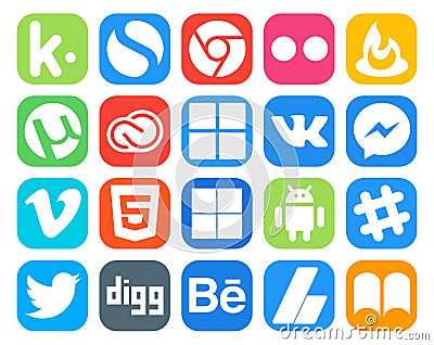 20 Social Media Icon Pack Including slack. delicious. adobe. html. vimeo Vector Illustration