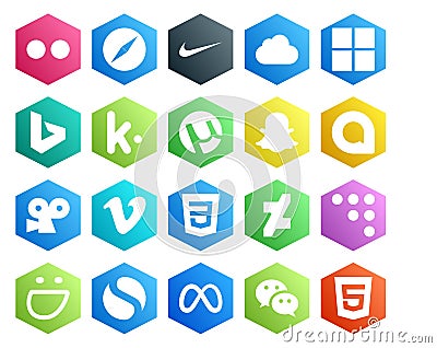 20 Social Media Icon Pack Including smugmug. deviantart. utorrent. css. vimeo Vector Illustration