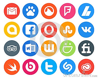 20 Social Media Icon Pack Including smugmug. word. google allo. travel. vk Vector Illustration