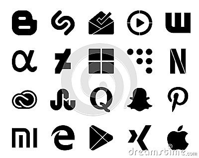 20 Social Media Icon Pack Including snapchat. quora. microsoft. stumbleupon. cc Vector Illustration