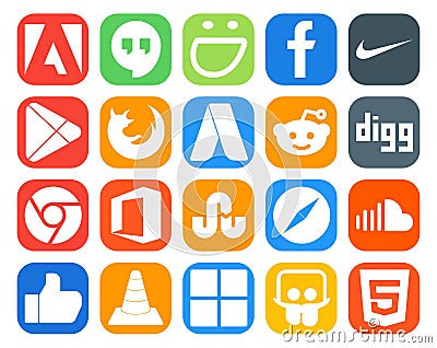 20 Social Media Icon Pack Including soundcloud. safari. browser. stumbleupon. chrome Vector Illustration