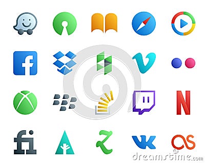 20 Social Media Icon Pack Including stock. stockoverflow. dropbox. blackberry. flickr Vector Illustration