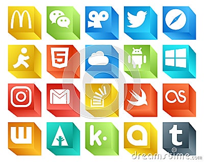 20 Social Media Icon Pack Including stockoverflow. email. aim. gmail. windows Vector Illustration