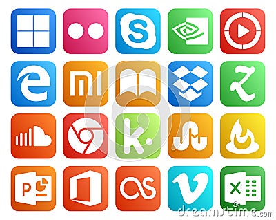 20 Social Media Icon Pack Including stumbleupon. chrome. xiaomi. music. soundcloud Vector Illustration