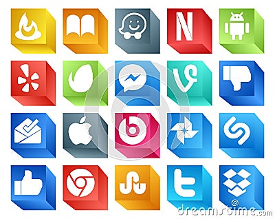 20 Social Media Icon Pack Including stumbleupon. like. vine. shazam. beats pill Vector Illustration