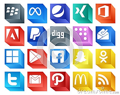 20 Social Media Icon Pack Including twitter. snapchat. digg. facebook. google play Vector Illustration