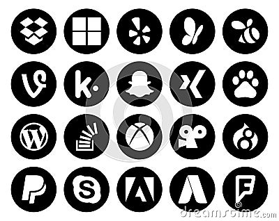 20 Social Media Icon Pack Including viddler. overflow. xing. stock. stockoverflow Vector Illustration