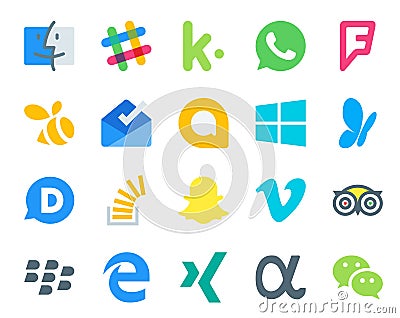 20 Social Media Icon Pack Including vimeo. overflow. google allo. stock. stockoverflow Vector Illustration