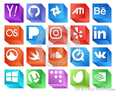 20 Social Media Icon Pack Including vk. music. instagram. sound. swift Vector Illustration