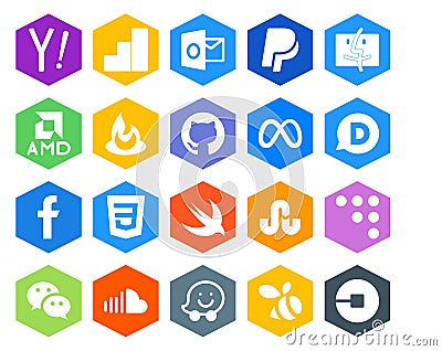 20 Social Media Icon Pack Including wechat. stumbleupon. github. swift. facebook Vector Illustration