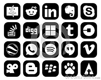 20 Social Media Icon Pack Including whatsapp. driver. stock. car. tumblr Vector Illustration