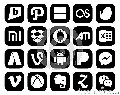 20 Social Media Icon Pack Including xbox. vimeo. ati. messenger. android Vector Illustration