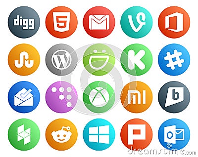 20 Social Media Icon Pack Including xiaomi. coderwall. wordpress. inbox. slack Vector Illustration