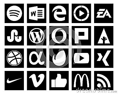 20 Social Media Icon Pack Including youtube. app net. stumbleupon. dribbble. plurk Vector Illustration