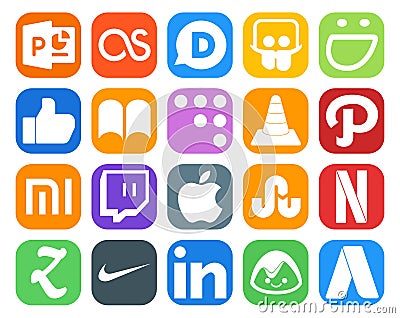 20 Social Media Icon Pack Including zootool. stumbleupon. vlc. apple. xiaomi Vector Illustration