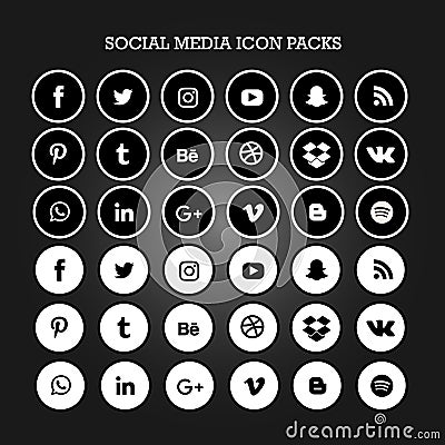 Social Media Icon Packs Circle Flat Black And White Editorial Stock Photo