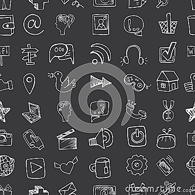 Social Media Icon seamless pattern.Doodle sketchy Vector Illustration