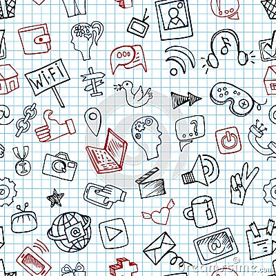 Social Media Icon seamless pattern.Doodle sketchy Vector Illustration