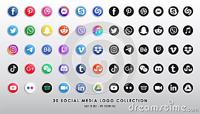 Social media icon or vector set collection set with facebook, instagram, twitter, tiktok, youtube modern circle logos Editorial Stock Photo