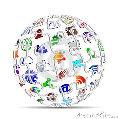 Social Media icons apps puzzle sphere concept Editorial Stock Photo