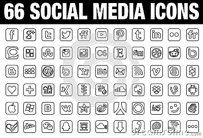 66 Social Media Icons black Editorial Stock Photo