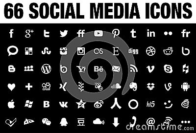 66 Social Media Icons black Vector Illustration