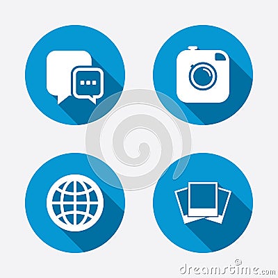 Social media icons. Chat speech bubble and Globe Vector Illustration