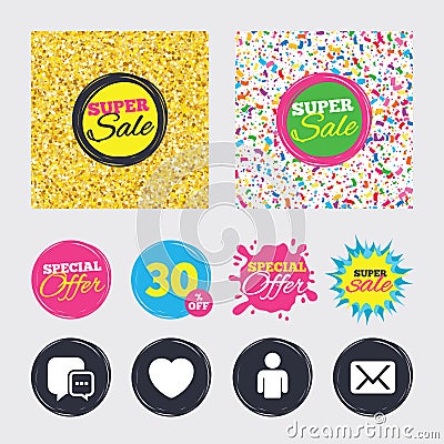 Social media icons. Chat speech bubble and Mail. Vector Illustration