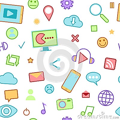 Social Media Icons with Emoticons and Internet Vector Illustration