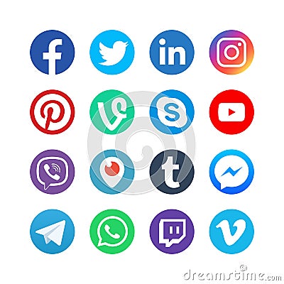 Social media icons. Inspired by facebook, instagram and twitter. Popular media vector buttons Vector Illustration