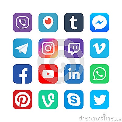 Social media icons. Inspired by facebook, instagram and viber, youtube. Popular media vector web network buttons Vector Illustration