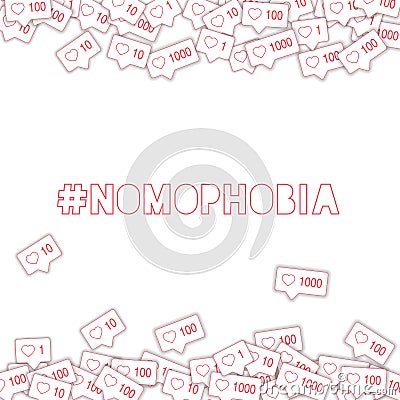 Social media icons. Nomophobia concept. Falling pink like counter. Pretty borders elements on white Vector Illustration