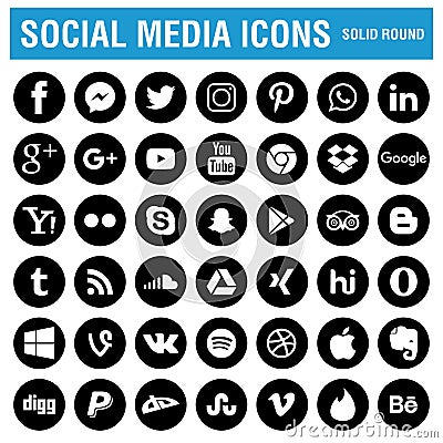 Social media icons black round Vector Illustration