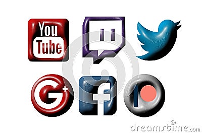 Social media icons in the plastic material. Editorial Stock Photo