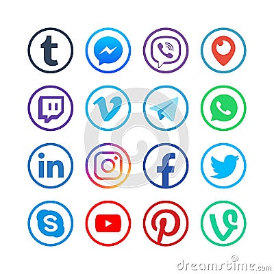 Social media icons. Popular media web social network vector buttons Vector Illustration