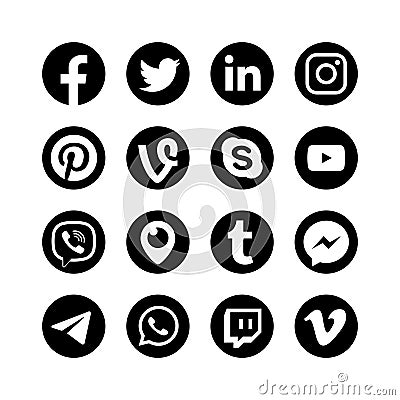 Social media icons. Popular messenger web social network vector media buttons Vector Illustration