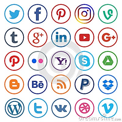 Social media icons rounded line and colorful Vector Illustration