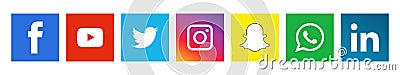 Colorful Social media icons set of facebook twitter instagram pinterest whatsapp Vector Illustration