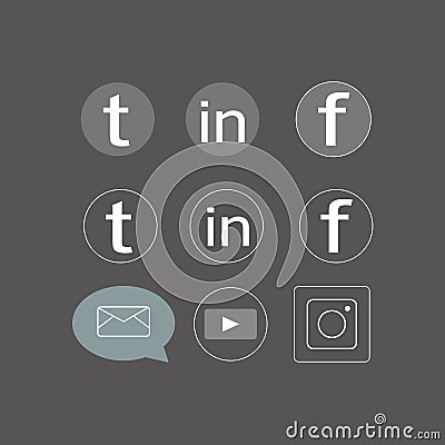 Social media icons. White colored icon set illustration. facebook twitter, youtube, twitter, whatsap icon,mail,isolated on Cartoon Illustration