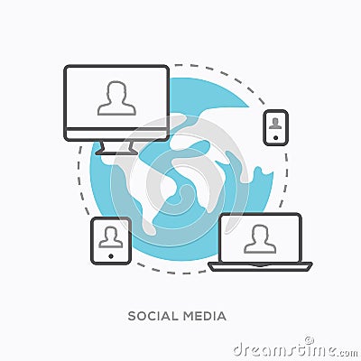 Social media illustration vector in modern minimal outline style Vector Illustration