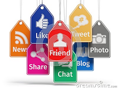Social media internet communication concept. Signs of apps Cartoon Illustration