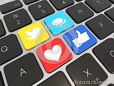 Social media on laptop keyboard. Stock Photo