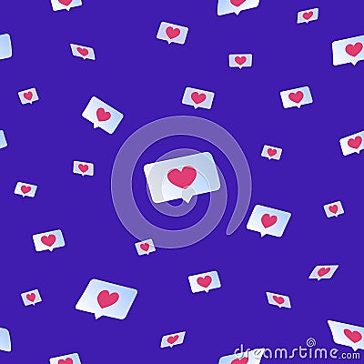 Social media likes and hearts flying down seamless pattern Vector Illustration