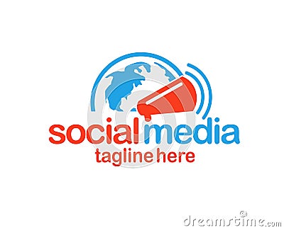 Social media logo, globe and megaphone logo Vector Illustration