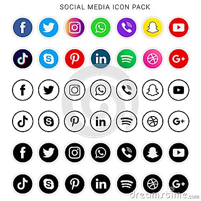 Collection of social media icons and logos Vector Illustration