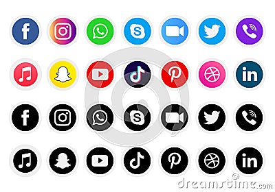 Collection of social media icons and logos Vector Illustration