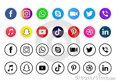 Collection of social media icons and logos Vector Illustration